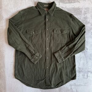 St Johns Bay Mens Large Forest Green 100% Cotton Flannel Button Down Shirt